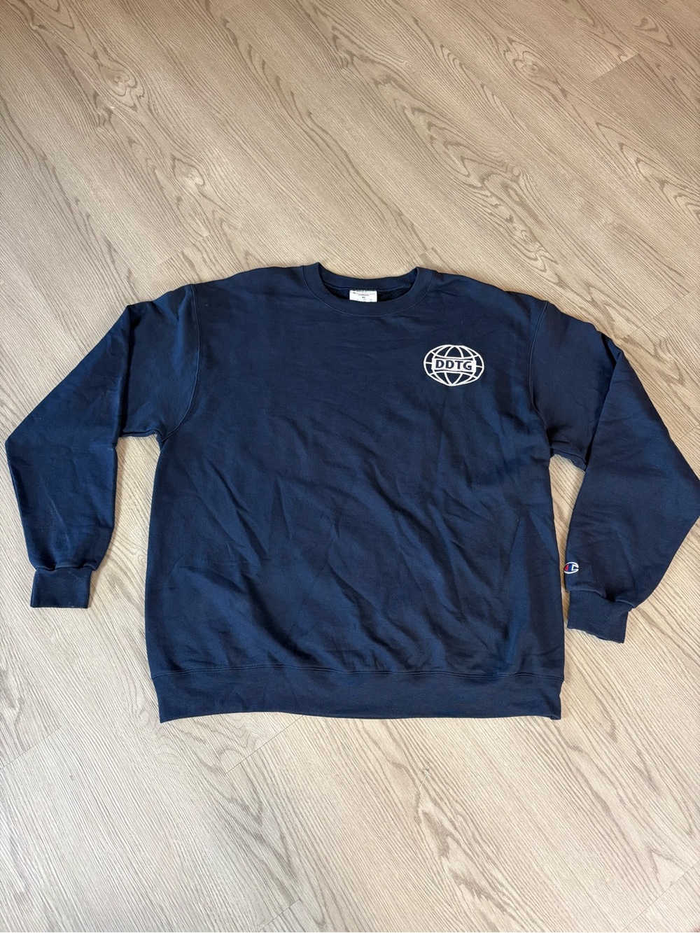 Champion Navy Crewneck with White Globe Logo